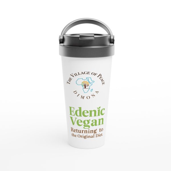 Village of Peace: Edenic Vegan Returning to the Original Diet White 15oz Stainless Steel Travel Mug